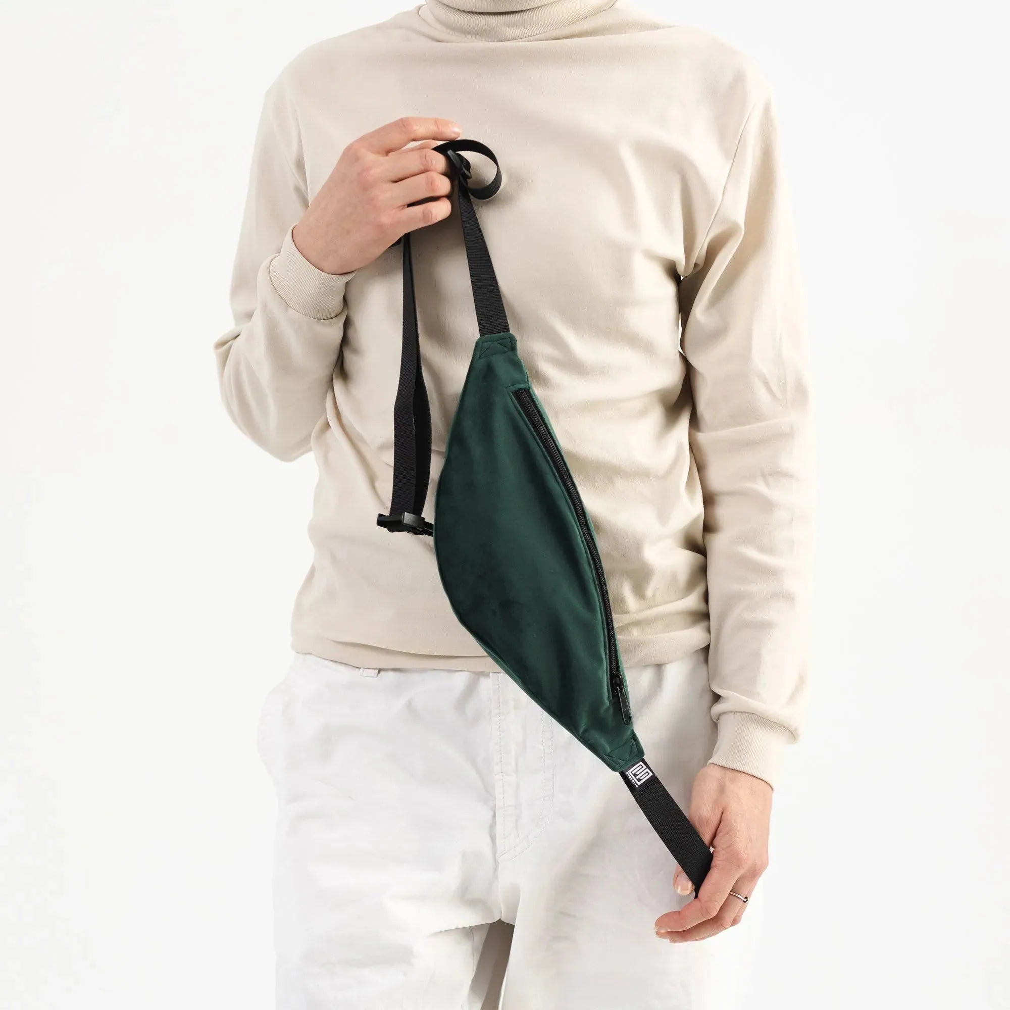 Bauchtasche schmal, Samt Grün Detail2 (3) #farbe_Grün