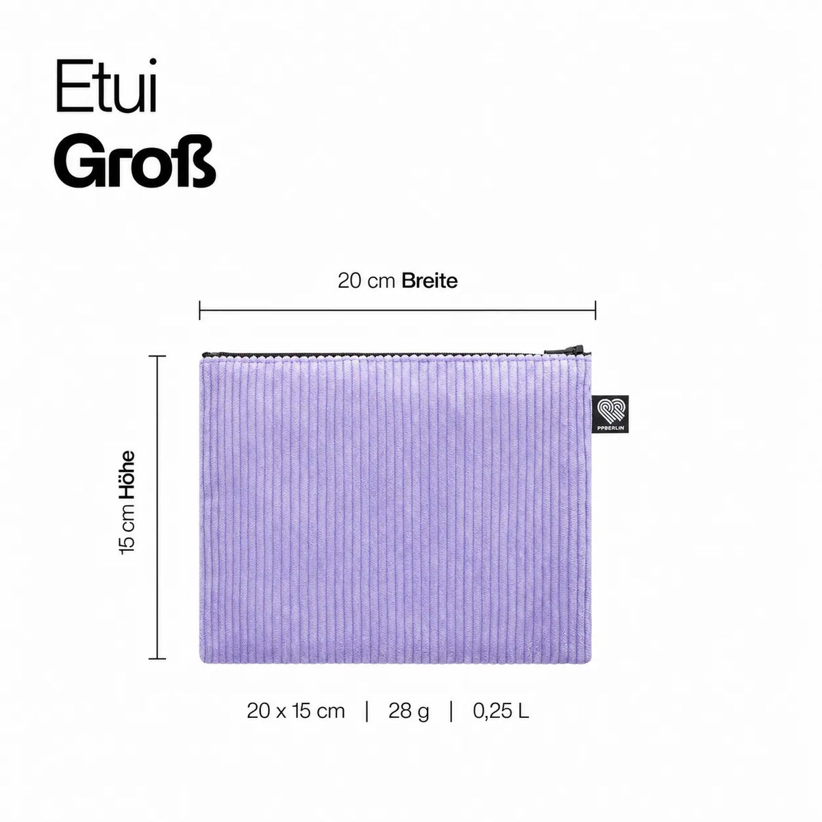 Etui Groß in fliederfarbenem Cord Technische Zeichnung #farbe_flieder