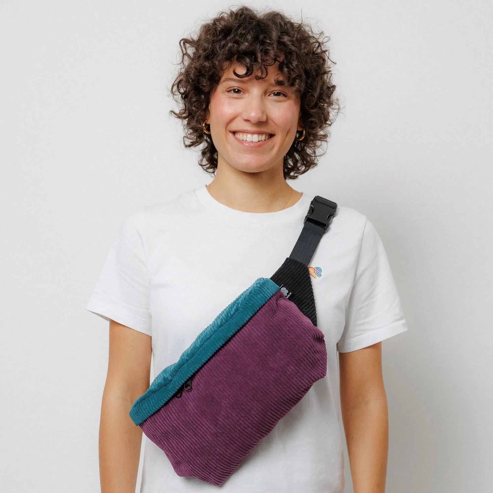 Bauchtasche groß, Cord Farbtrio (2) #farbe_Aubergine / Petrol / Schwarz