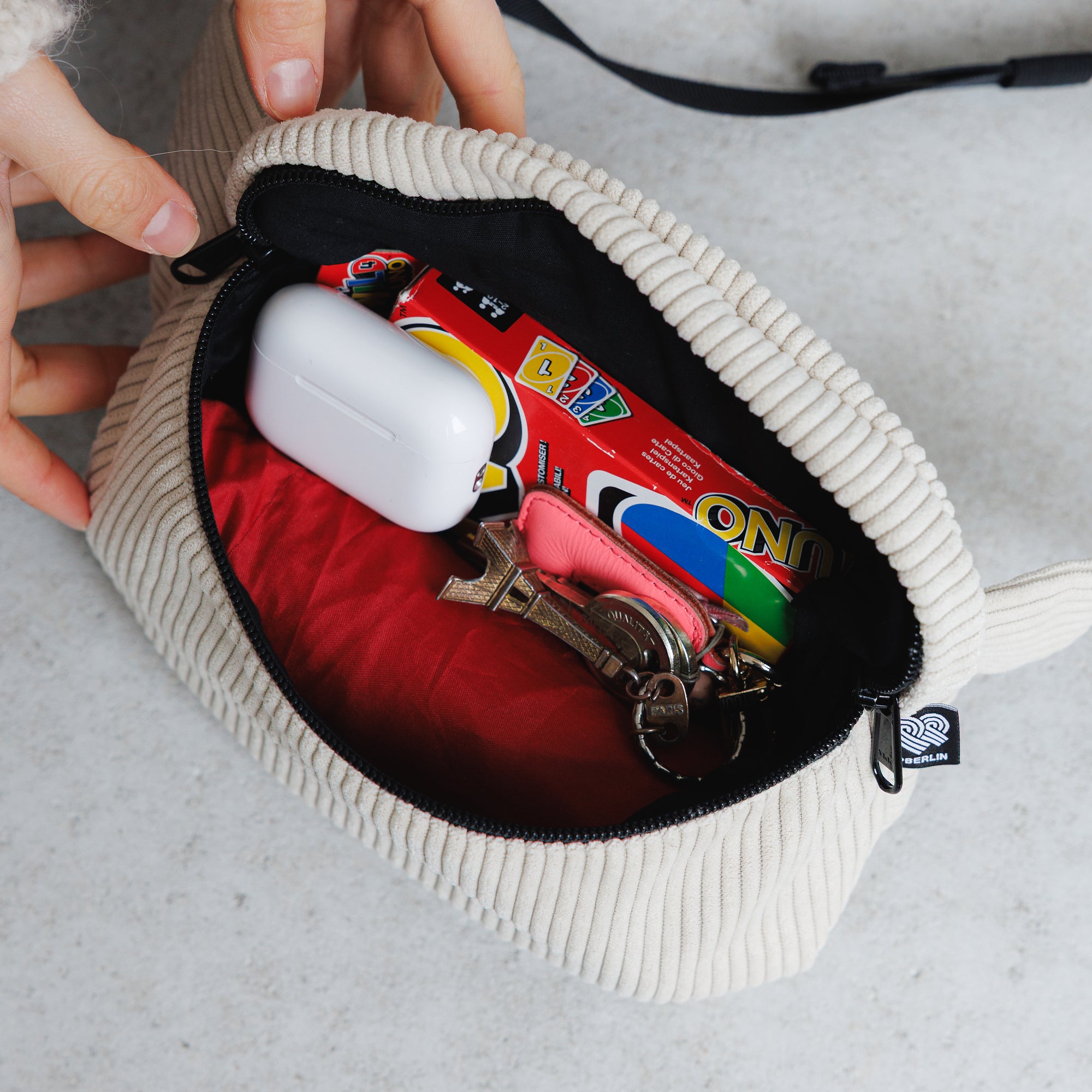 Bauchtasche eckig, Cord Beige Innenansicht (7) #farbe_Beige