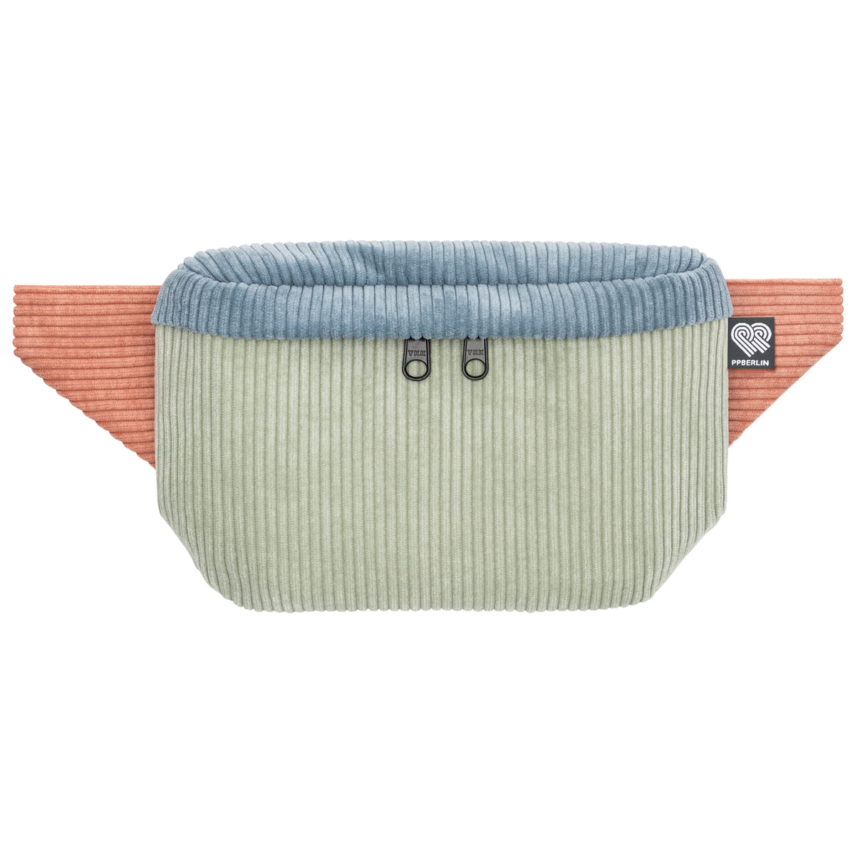 Bauchtasche eckig, Cord Farbtrio, Vorderseite (0) #farbe_Mint / Hellblau / Rosa