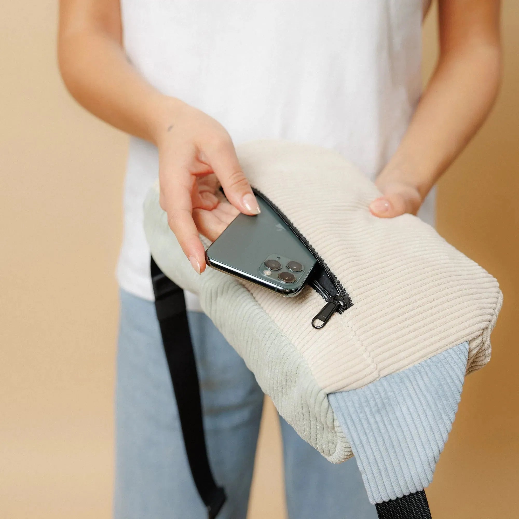 Bauchtasche groß, Cord Farbtrio (3) #farbe_Beige / Mint / Hellblau