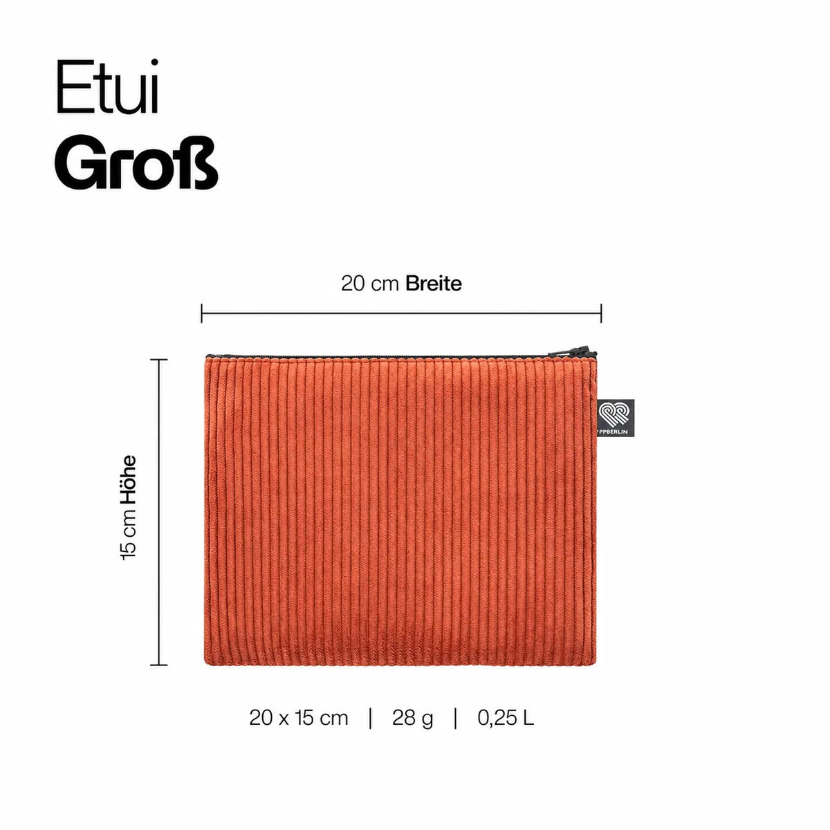 Etui Groß in blutorangefarbenem Cord Technische Zeichnung #farbe_blutorange