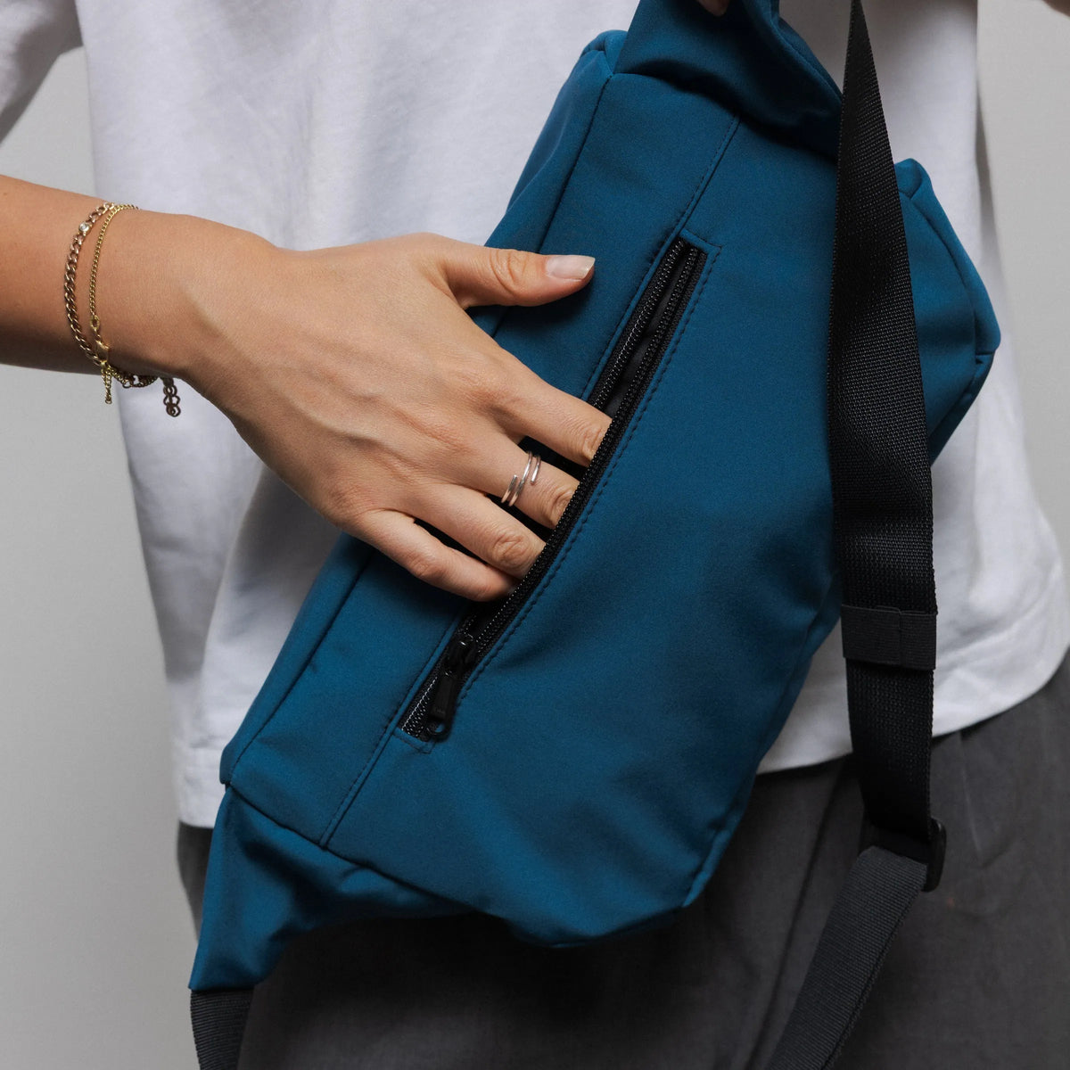 Bauchtasche groß, Softshell Petrol Detail3 (6) #farbe_petrol