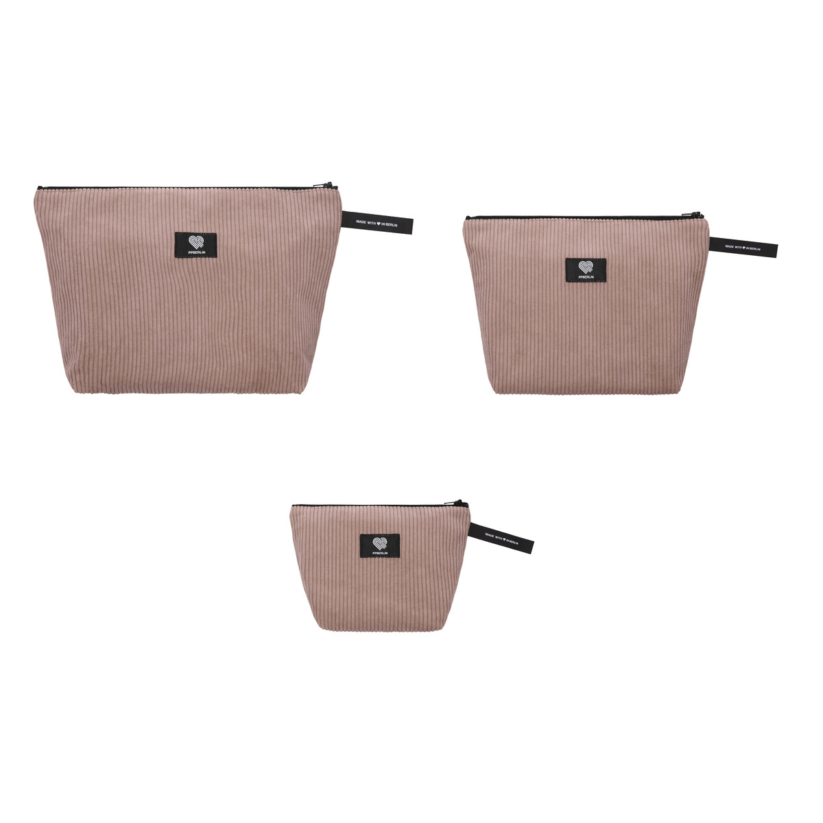 Kulturbeutel aus Cord in Taupe, Klein, Medium und Groß