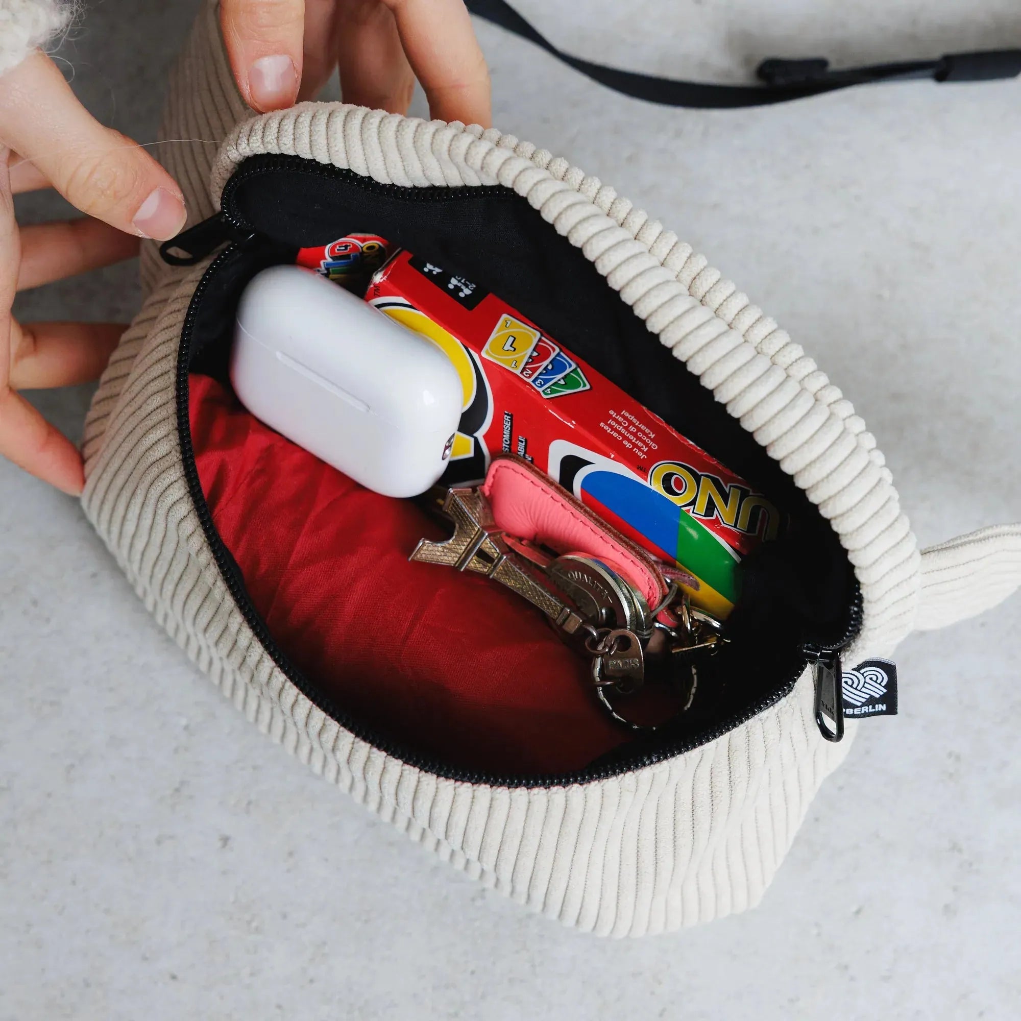 Bauchtasche eckig, Cord Beige Innenansicht (7) #farbe_Beige