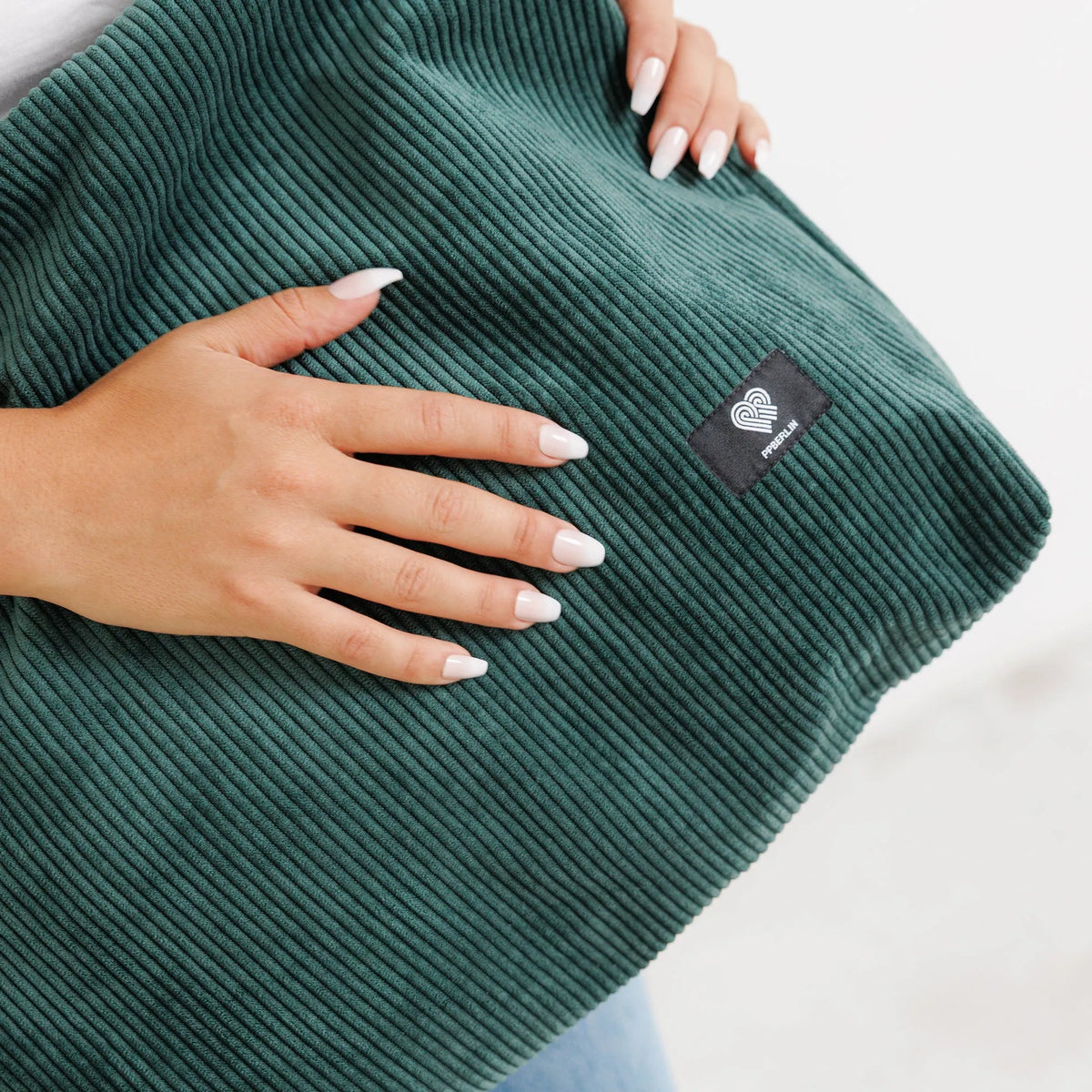 Schultertasche Groß Cord Grün Detail3 (10) #farbe_Grün