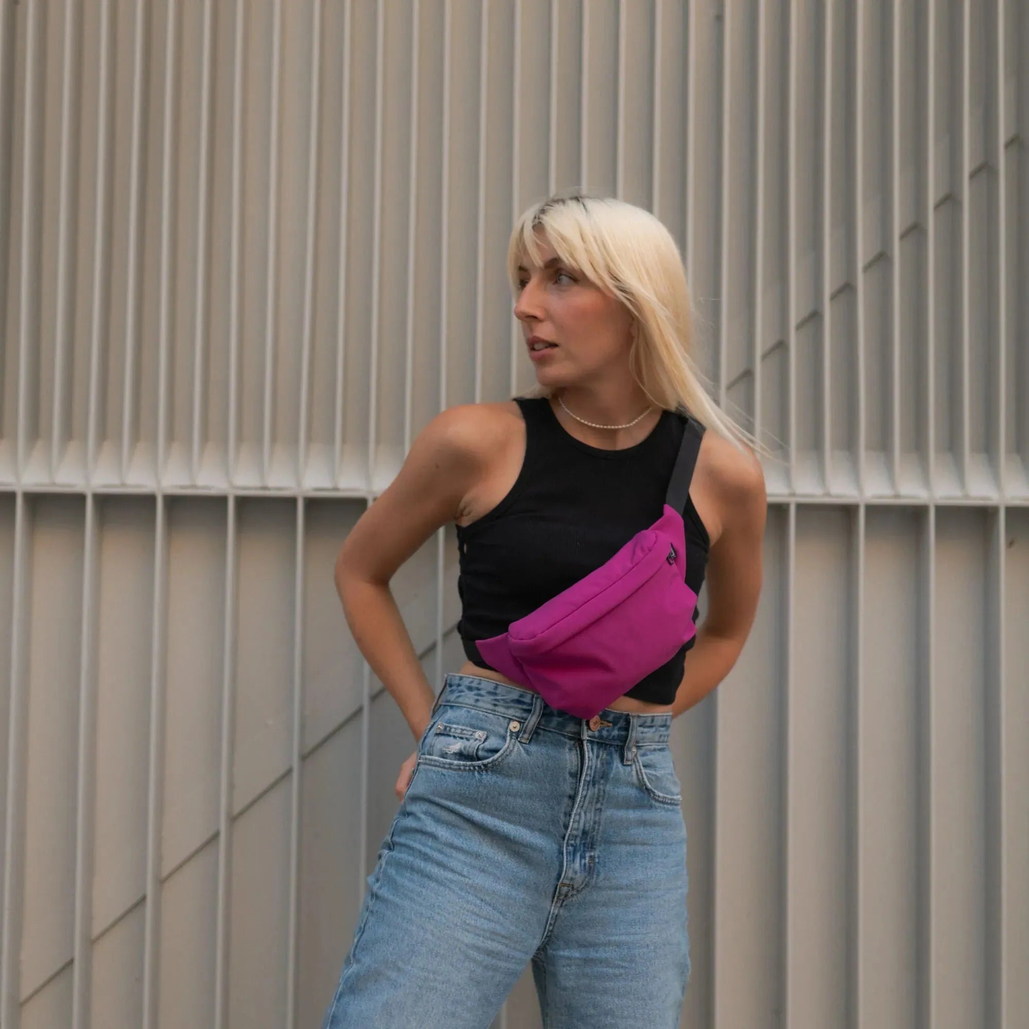 Bauchtasche eckig, Softshell Fuchsia Tragebild3 (6) #farbe_Fuchsia