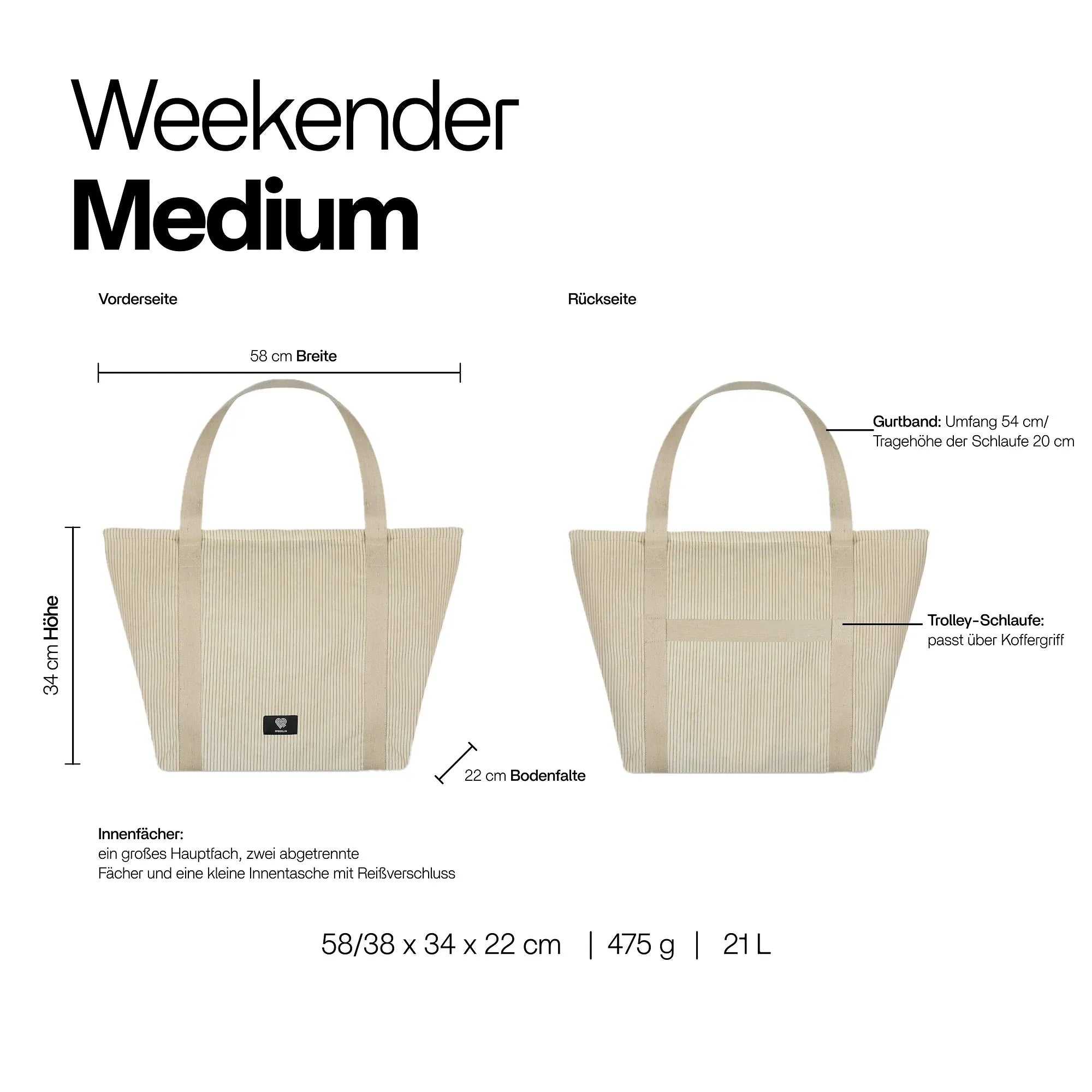 Weekender Medium Cord Technische Zeichnung