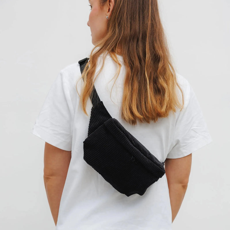 Bauchtasche eckig, Cord Schwarz Model2 (3) #farbe_schwarz