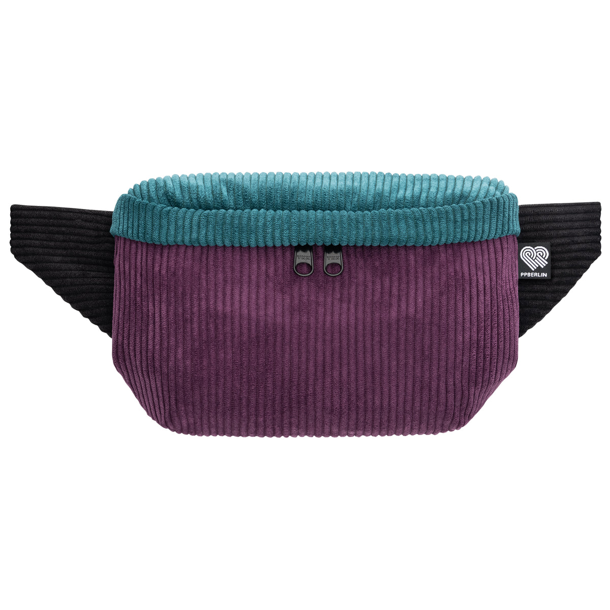 Bauchtasche eckig, Cord Farbtrio, Vorderseite (0) #farbe_Aubergine / Petrol / Schwarz