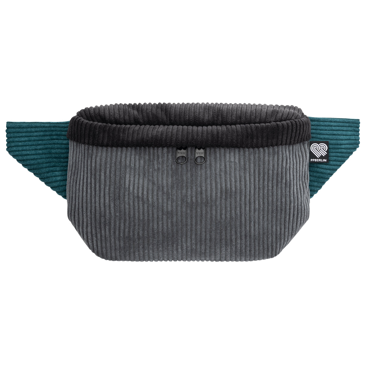 Bauchtasche eckig, Cord Farbtrio, Vorderseite (0) #farbe_Grau / Schwarz / Petrol