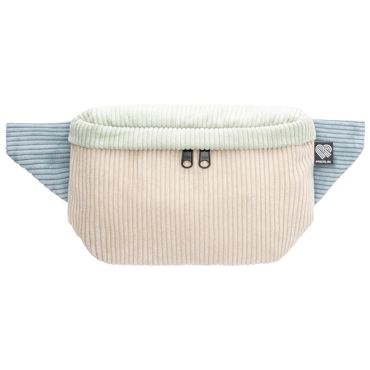 Bauchtasche eckig, Cord Farbtrio, Vorderseite (0) #farbe_Beige / Mint / Hellblau