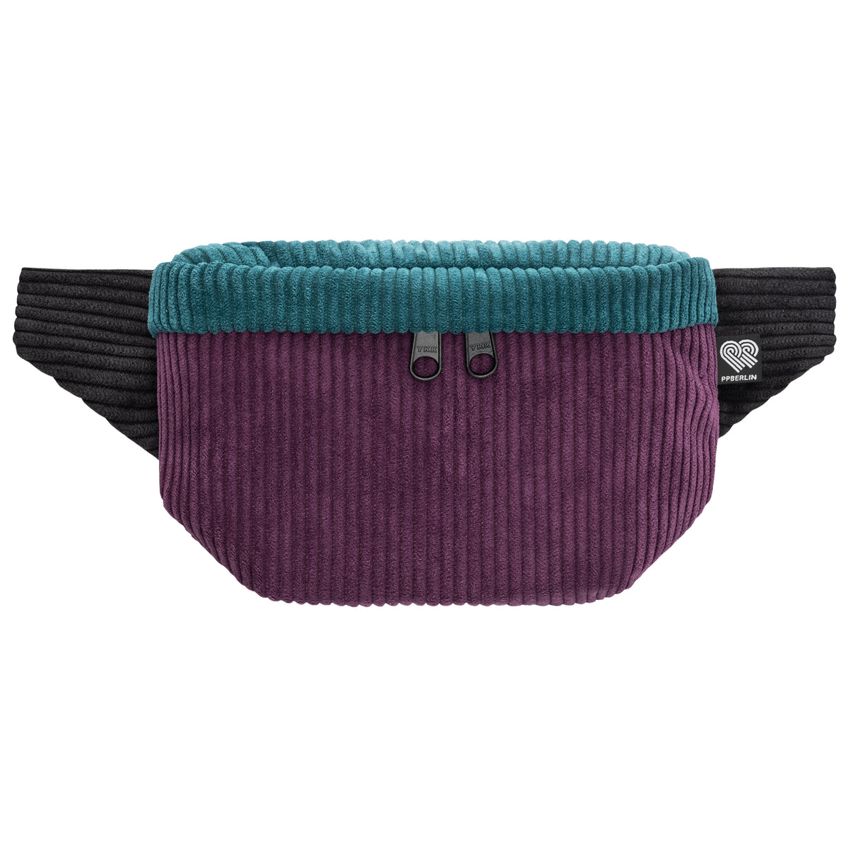 Bauchtasche eckig klein, Cord Farbtrio (0) #farbe_Aubergine / Petrol / Schwarz