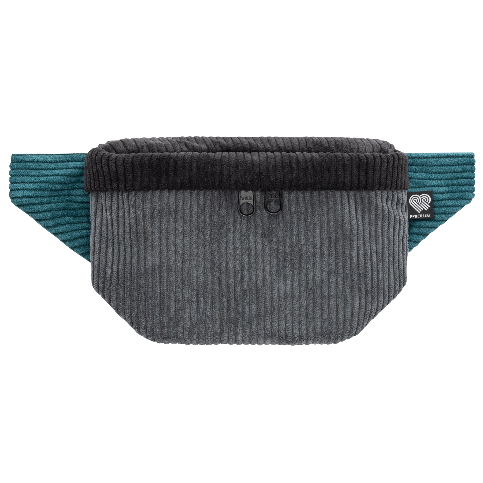 Bauchtasche eckig klein, Cord Farbtrio (0) #farbe_Grau / Schwarz / Petrol