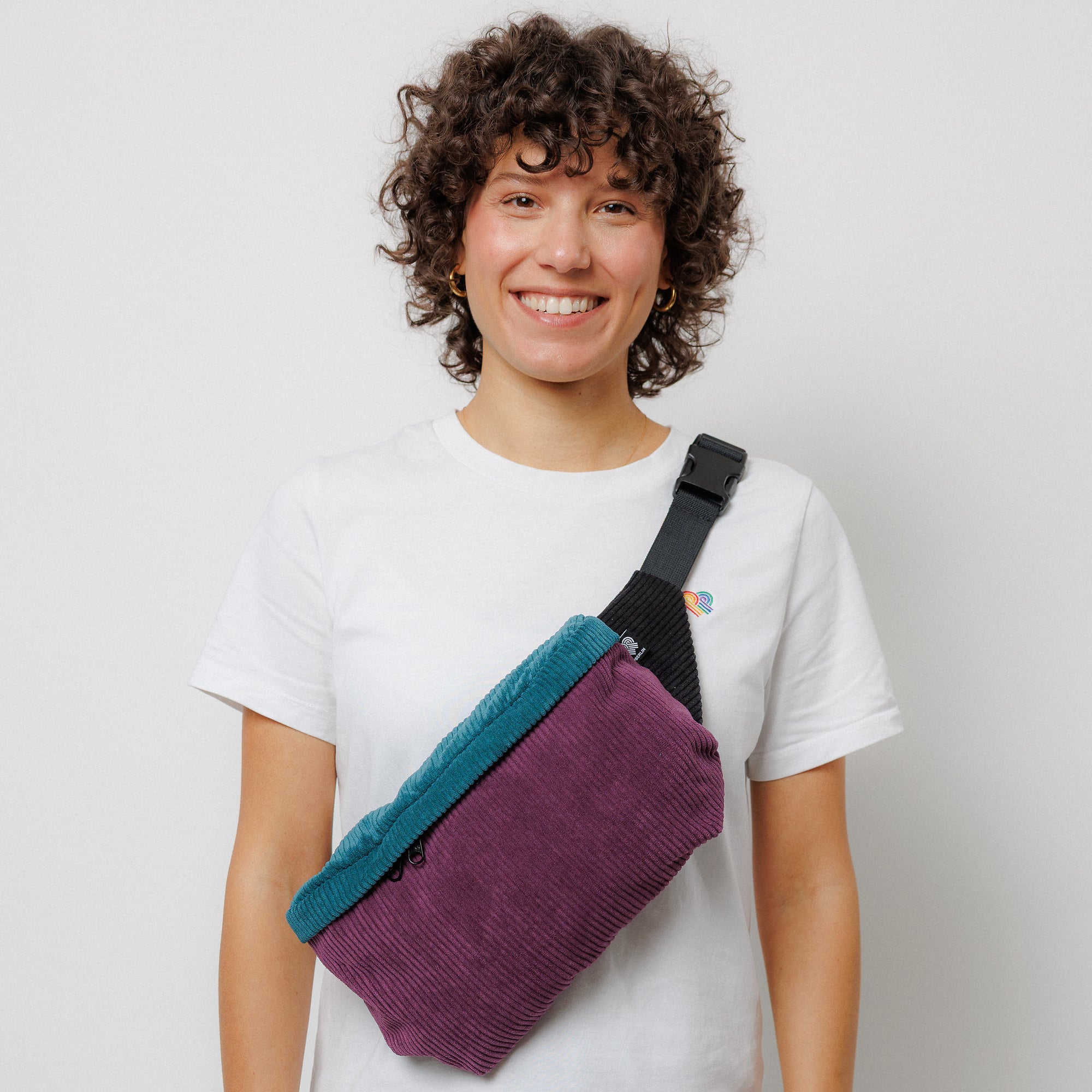 Bauchtasche groß, Cord Farbtrio (2) #farbe_Aubergine / Petrol / Schwarz
