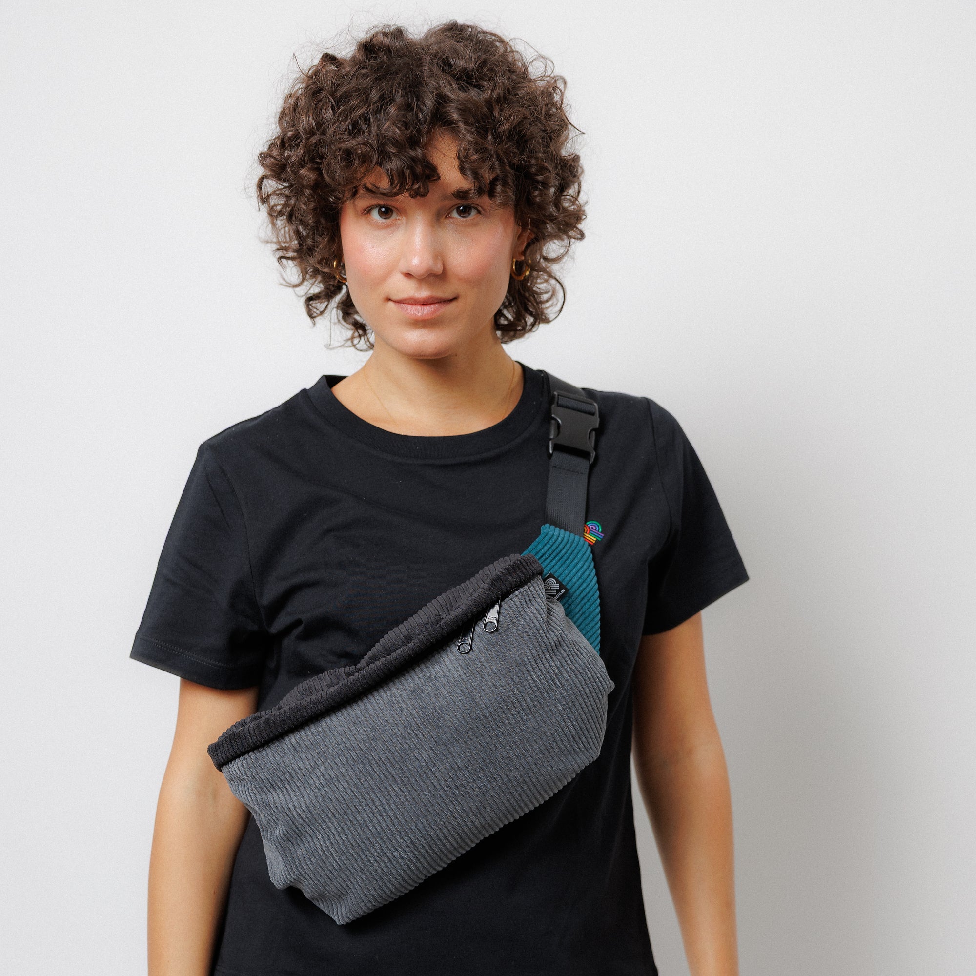 Bauchtasche groß, Cord Farbtrio (2) #farbe_Grau / Schwarz / Petrol