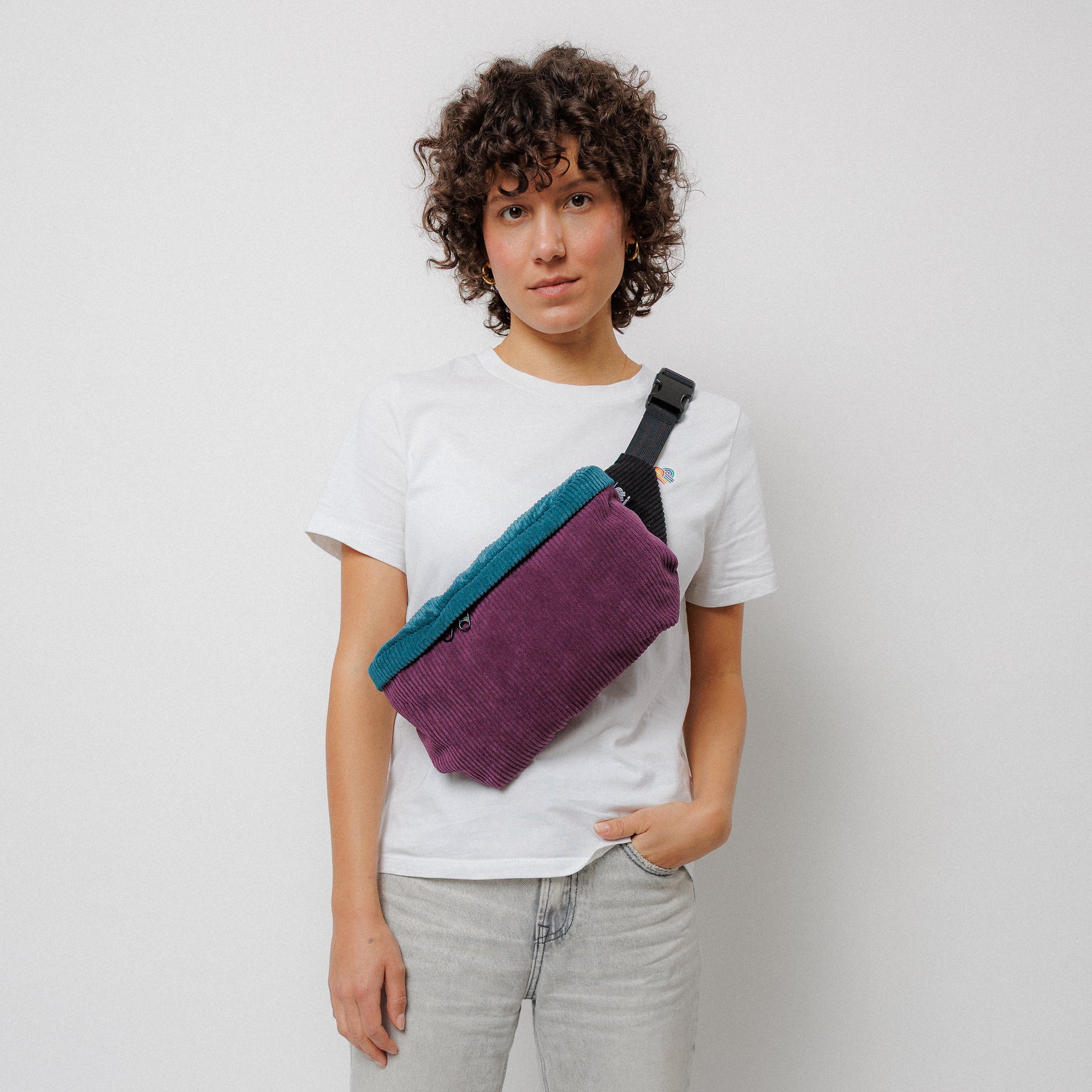 Bauchtasche groß, Cord Farbtrio (3) #farbe_Aubergine / Petrol / Schwarz