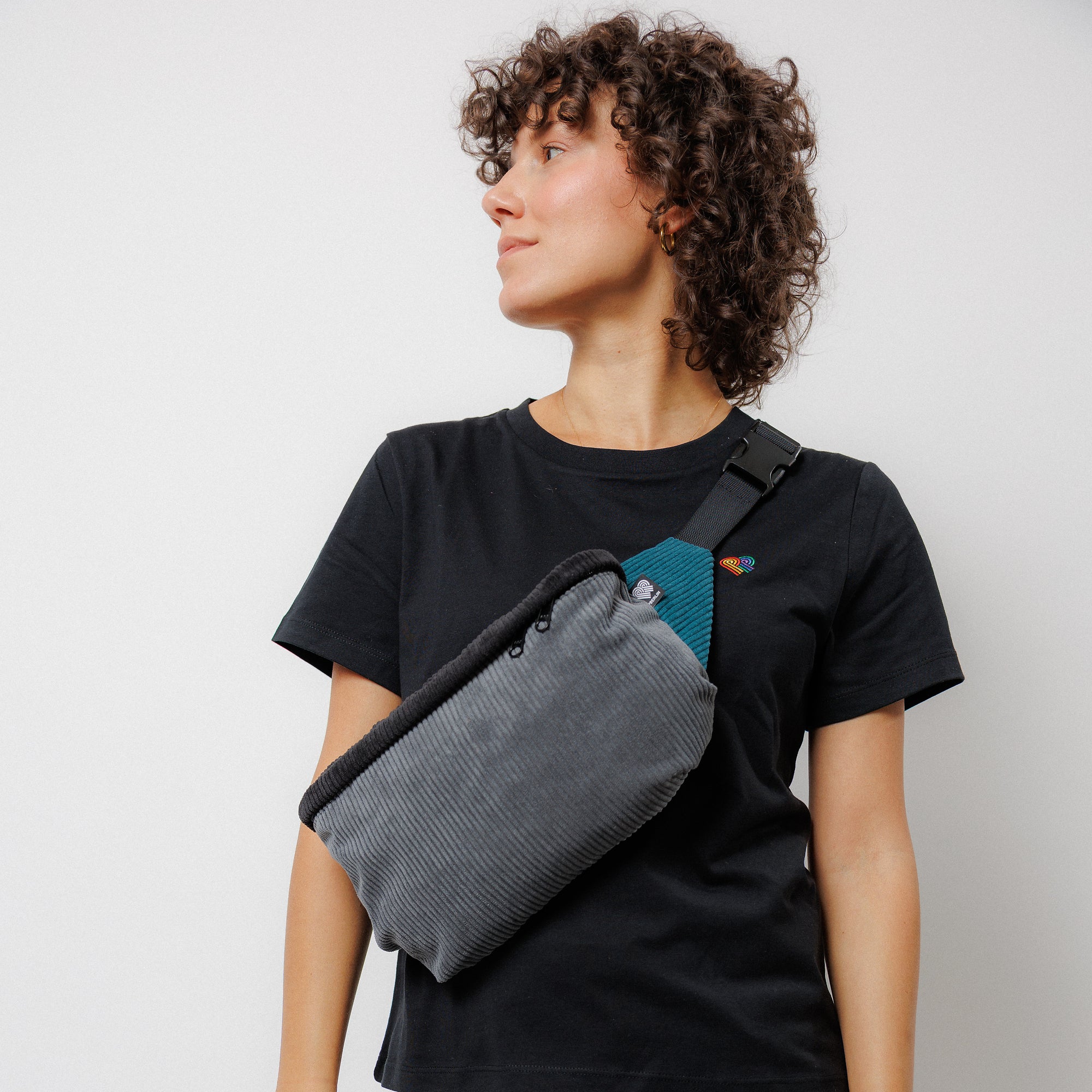 Bauchtasche groß, Cord Farbtrio (3) #farbe_Grau / Schwarz / Petrol