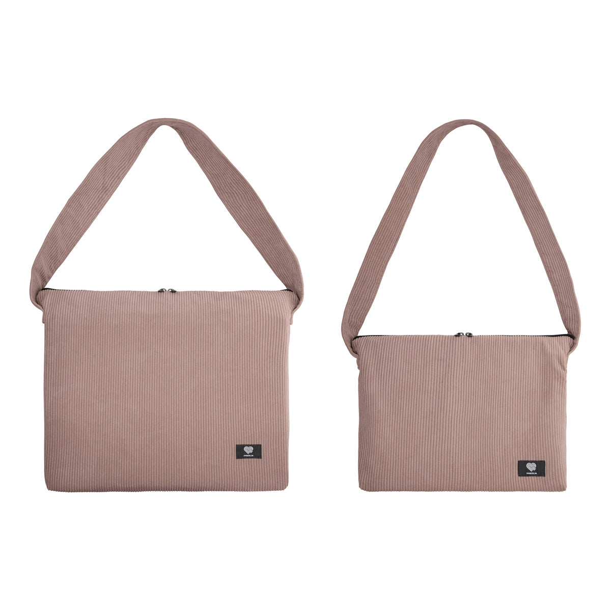 Schultertaschen aus Cord in Taupe, Groß und Medium