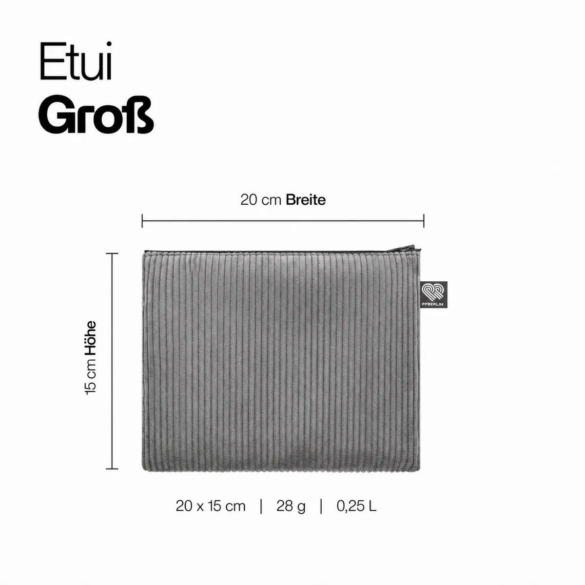 Etui Groß in grauem Cord Technische Zeichnung #farbe_grau