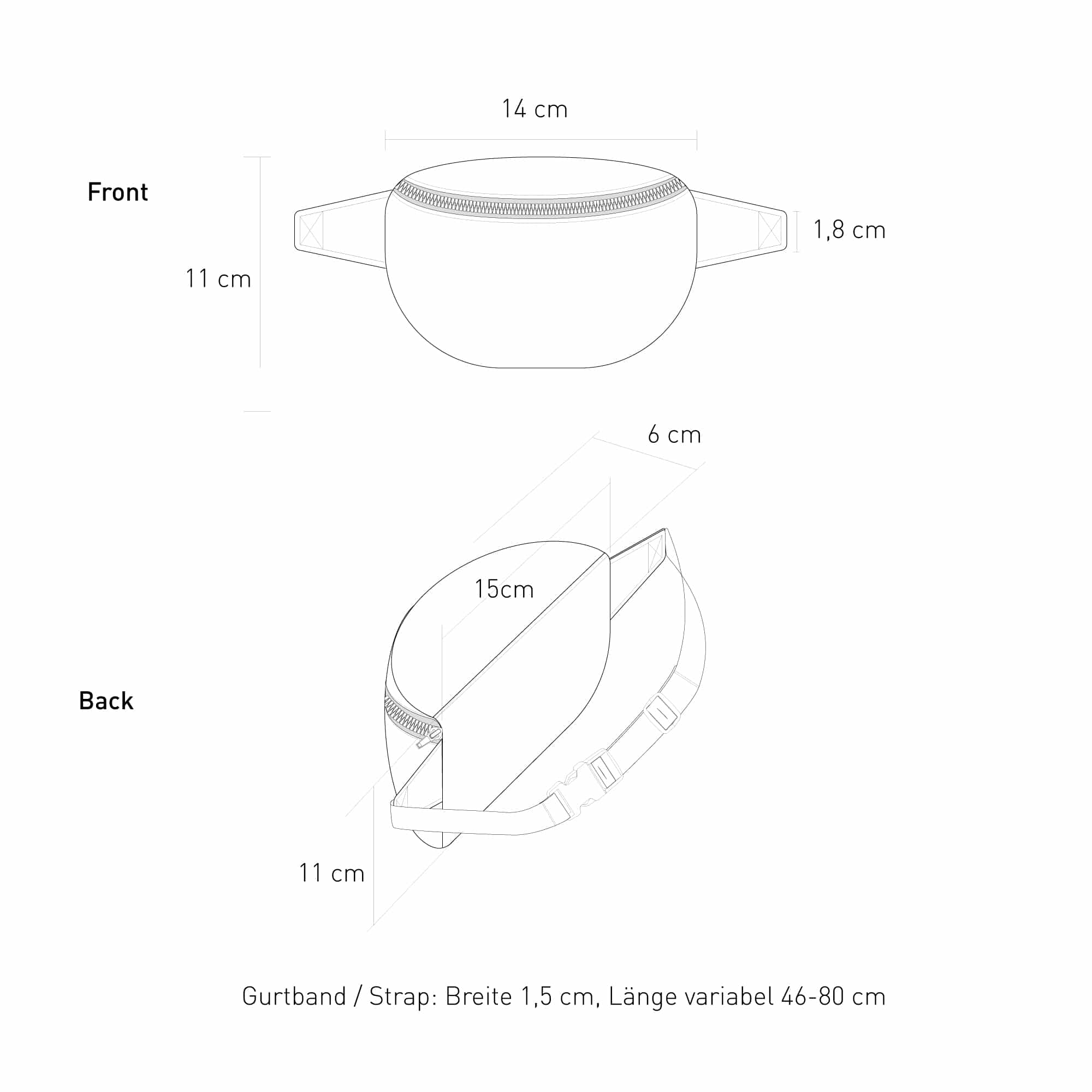 Bauchtasche Kunstleder Mini Technische Zeichnung